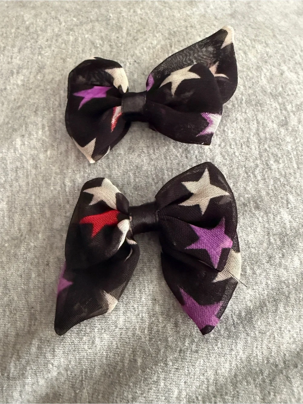 Star Print Hair Bows Clip- Black with Purple & White Stars